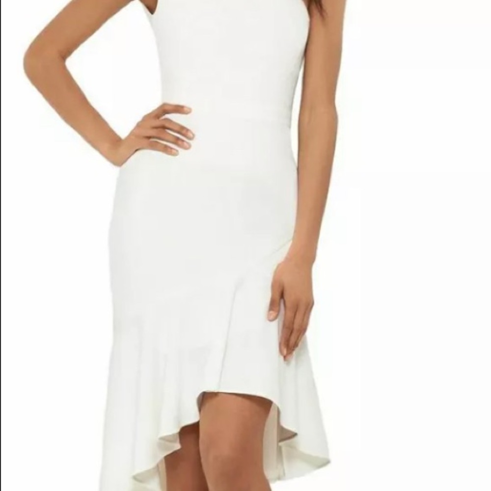 Xscape ivory, one shoulder, flounce, lined dress 12p, never worn.